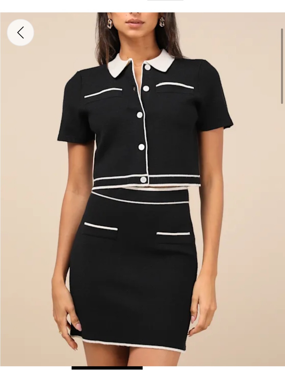 Lulu's Black Knit Short Sleeve Crop Cardigan with White Trim